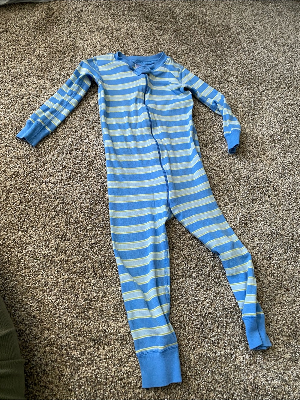 Hanna Andersson Blue and Light Green Striped Footed One-Piece - Size 3